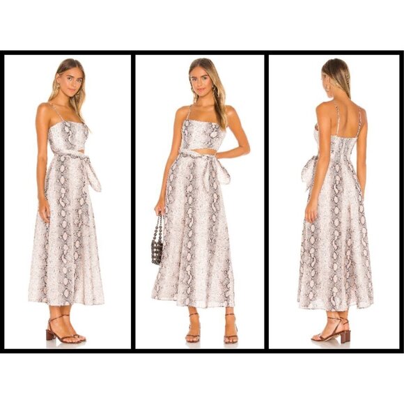 💕ZIMMERMANN💕 Bellitude Cutout Snake-Print Linen Midi Dress US 10 NWT - Picture 8 of 17